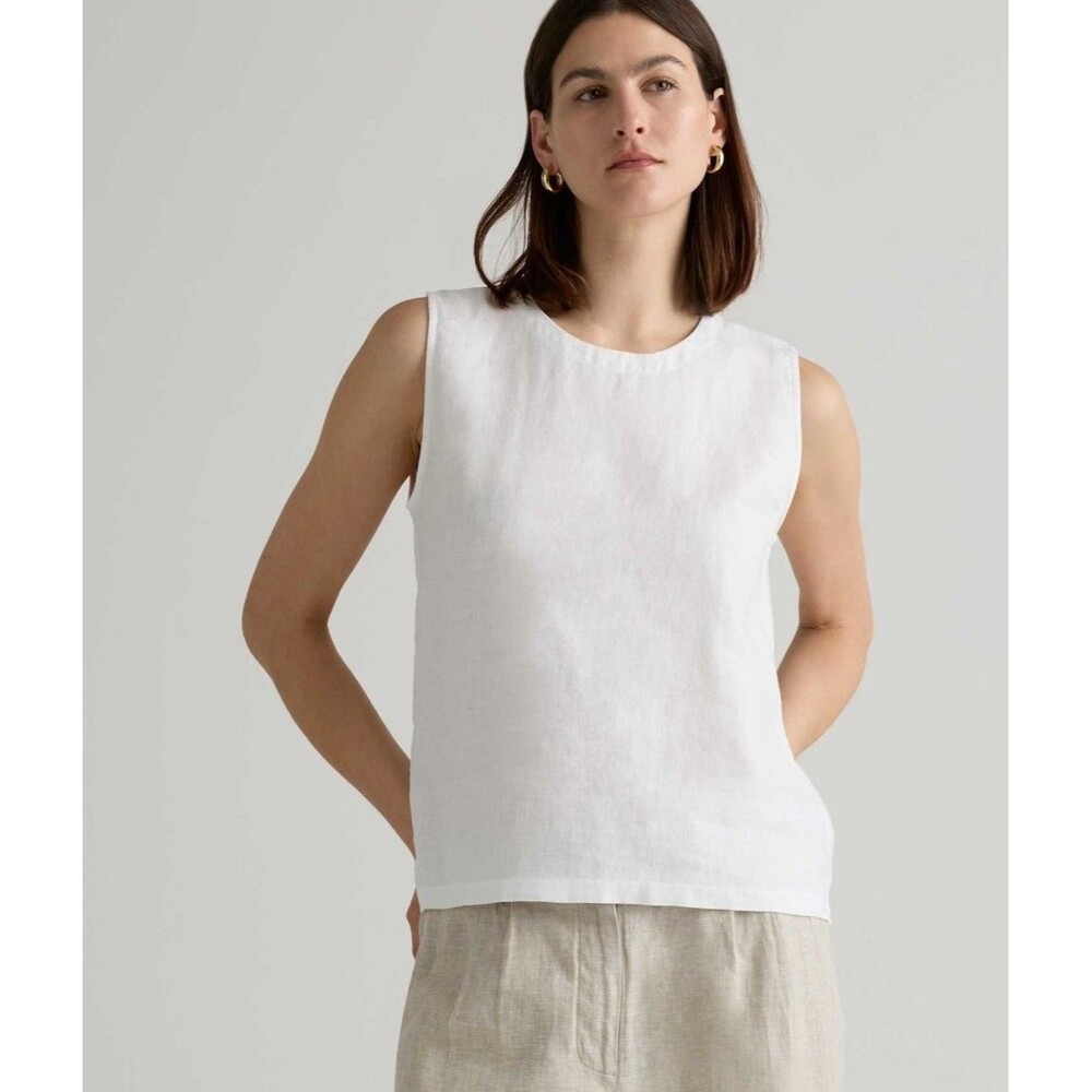 Quince 100% European Linen Tank Small White Sleeveless Costal Logan Look Casual